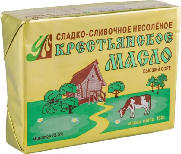 Сливочное масло Крестьянское Ухоловского молочного завода, упаковка 180 г